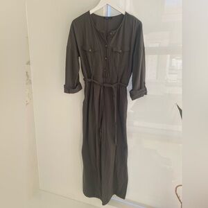 Very J Dark Dusty Kahki Olive Green 100% Cotton Jumpsuit Size Medium